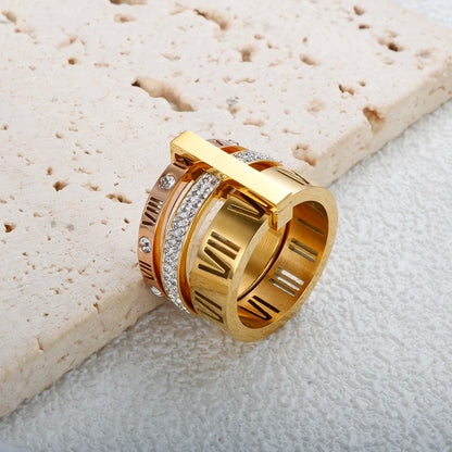 Stainless Steel Rotating Roman Numeral Crystal Ring