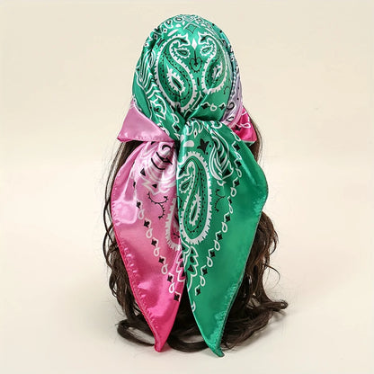 Handkerchiefs Hair Silk Scarf 90*90cm Print Satin Big Square Silk Scarves Shawls for Women Luxury Brand Designer Hijab Headband - Glam Duchess