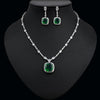 Green Square Cubic Zirconia Jewelry Set with Necklace and Earrings