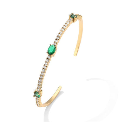 Green Pink Zircon Geometric Cuff Bracelet