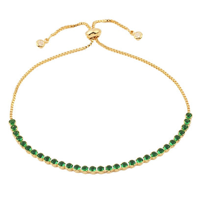 Adjustable Green Cubic Zirconia Tennis Bracelet in 18K Gold Plating