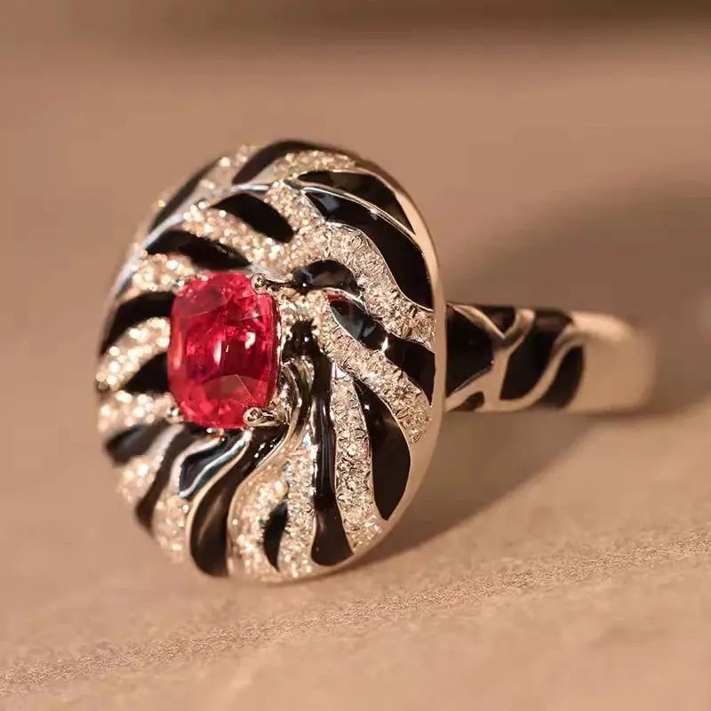 Crimson Nocturne Enamel Ring – detail view 5