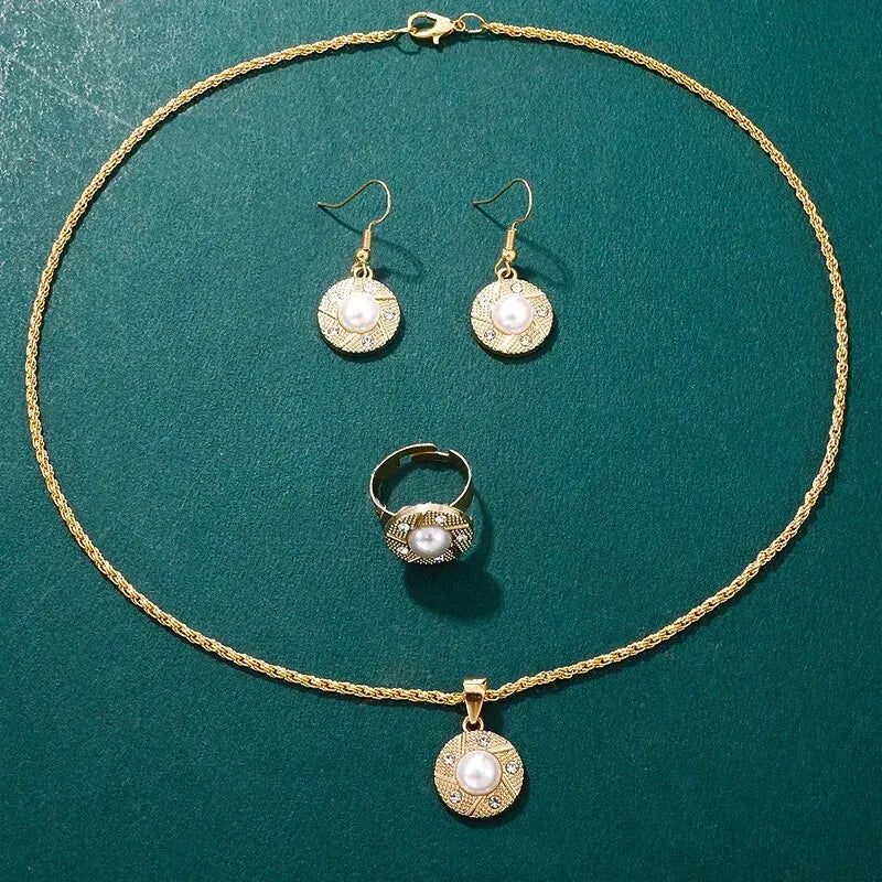 Luxury Diamond Pearl Quartz Women's Watch Set with Rhinestone Jewelry