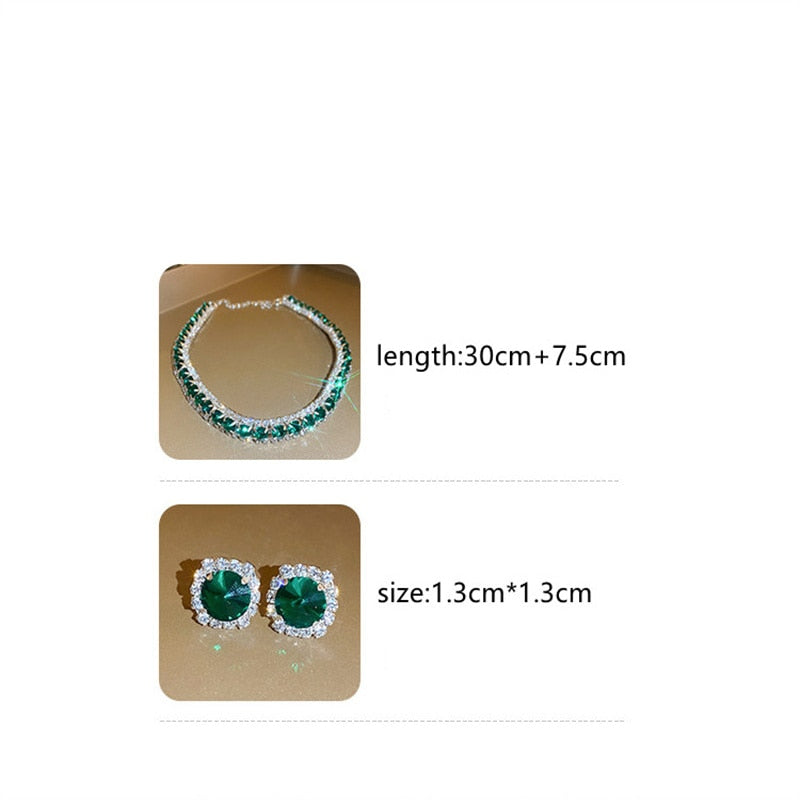 Green Crystal Necklace and Earrings Set with Shimmering Crystals