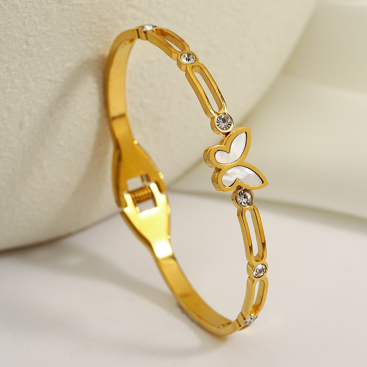 Butterfly Charm Stainless Steel Bangle Bracelets with Vintage Elegance