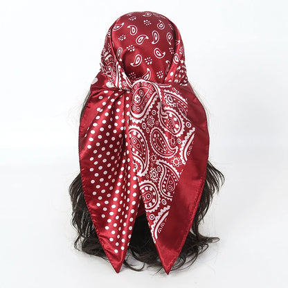 Handkerchiefs Hair Silk Scarf 90*90cm Print Satin Big Square Silk Scarves Shawls for Women Luxury Brand Designer Hijab Headband - Glam Duchess