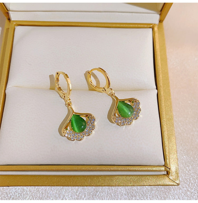 Emerald Geometric Zircon Drop Earrings