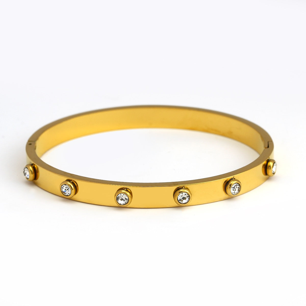 Chic Geometric Gold-Plated Stainless Steel Bangles
 Stackable Bangles High Fashion Bracelets
 Elevate your style with our trendy stackable bangles, designed with a geometric pattern and tension setting for a modern Glam DuchessGlam DuchessChic Geometric Gold-Plated Stainless Steel Bangles