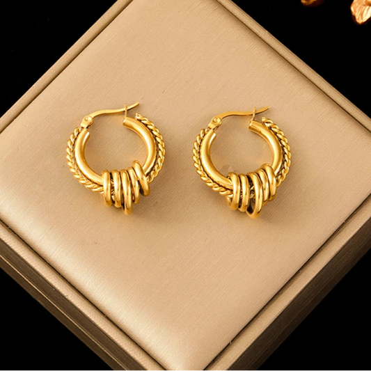 Stainless Steel Gold Color Twist Hoop Earrings