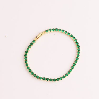 Adjustable Green Cubic Zirconia Tennis Bracelet in 18K Gold Plating