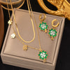 Clover Stainless Steel Necklace and Earrings Set