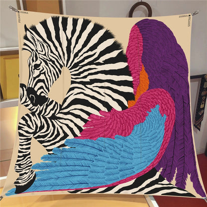 The Four Seasons Jungle Zebra Twill Silk Scarf – Luxury Square Wrap for Women, Hijab, Foulard, Beach & Sunscreen Bandana