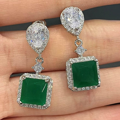 Exquisite Vintage Green Square Cubic Zirconia Earrings