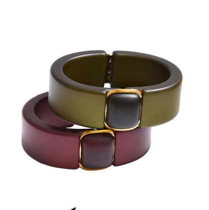 Acrylic Resin Bracelet - Wide Colorful Resin Bangle, Waterproof Retro Statement Jewelry