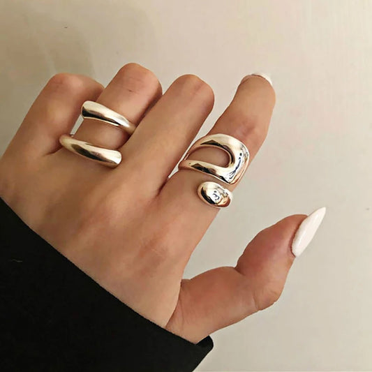 Minimalist Hollow Geometric Silver Cocktail Ring