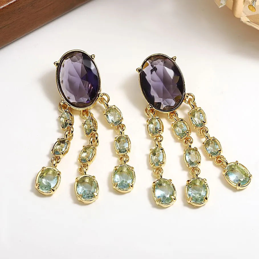 Exquisite Purple Crystal Tassel Earrings