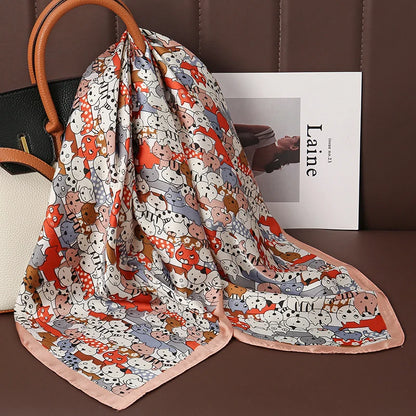 Luxury Satin Silk Square Scarf for Women, Printed Fashion Wrap, Shawl, Neckerchief