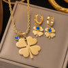Load image into Gallery viewer, Gold Four-leaf Clover Stainless Steel Earrings and Necklace Set