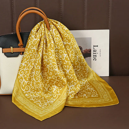 Luxury Satin Silk Square Scarf for Women, Printed Fashion Wrap, Shawl, Neckerchief