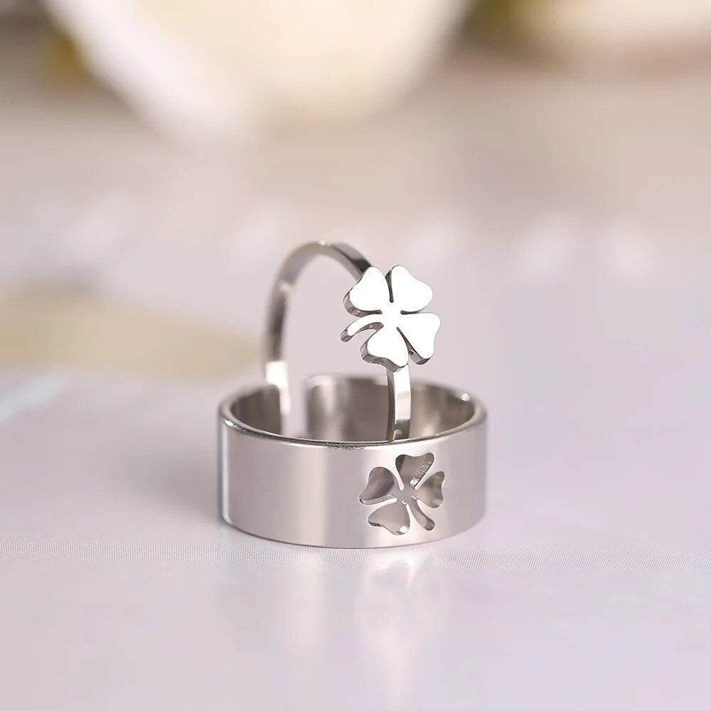 Clover Stainless Steel Fashion Couple Rings Set of 2