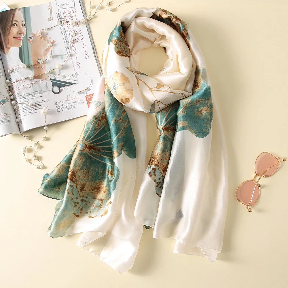 Elegant Floral Print Lightweight Satin Scarf Shawl 180*85cm