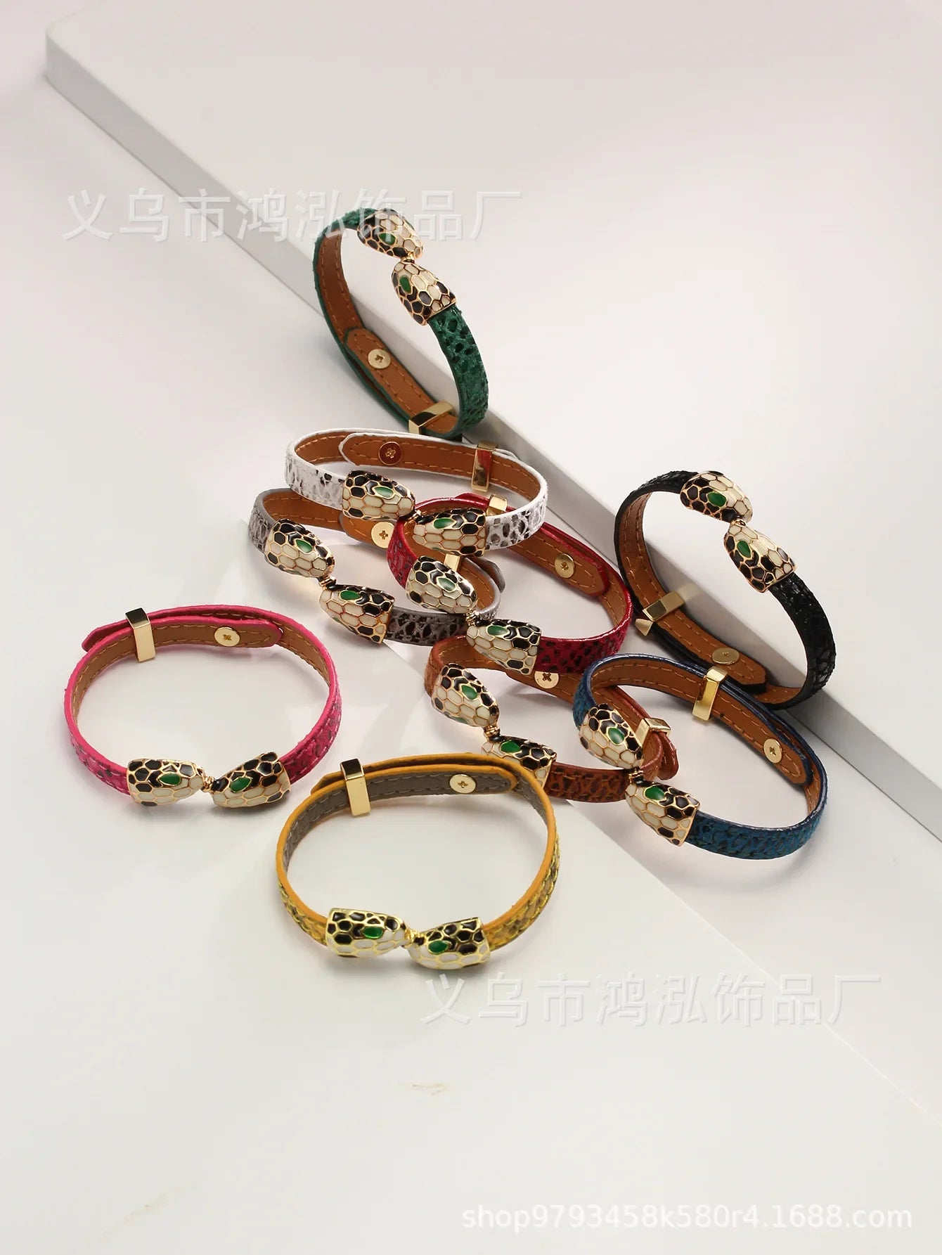 Leather Charms Metal Snake Head Bangles Bracelet