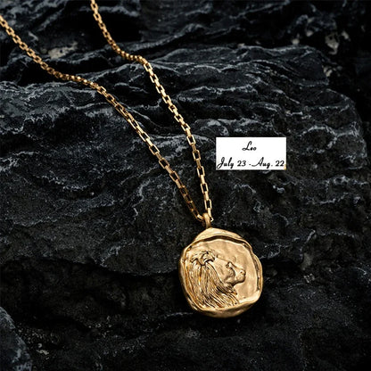 Gold Plated Stainless Steel 12 Zodiac Signs Coin Pendant Necklace