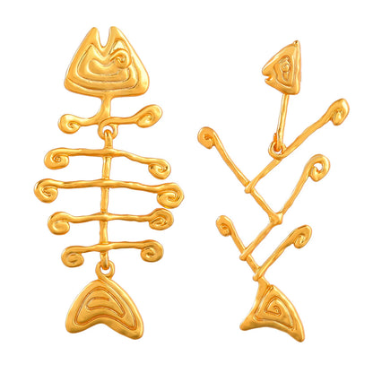 Fish Bone Asymmetrical Drop Earrings