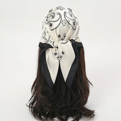 Luxury Satin Silk Square Scarf for Women, Printed Fashion Wrap, Shawl, Neckerchief