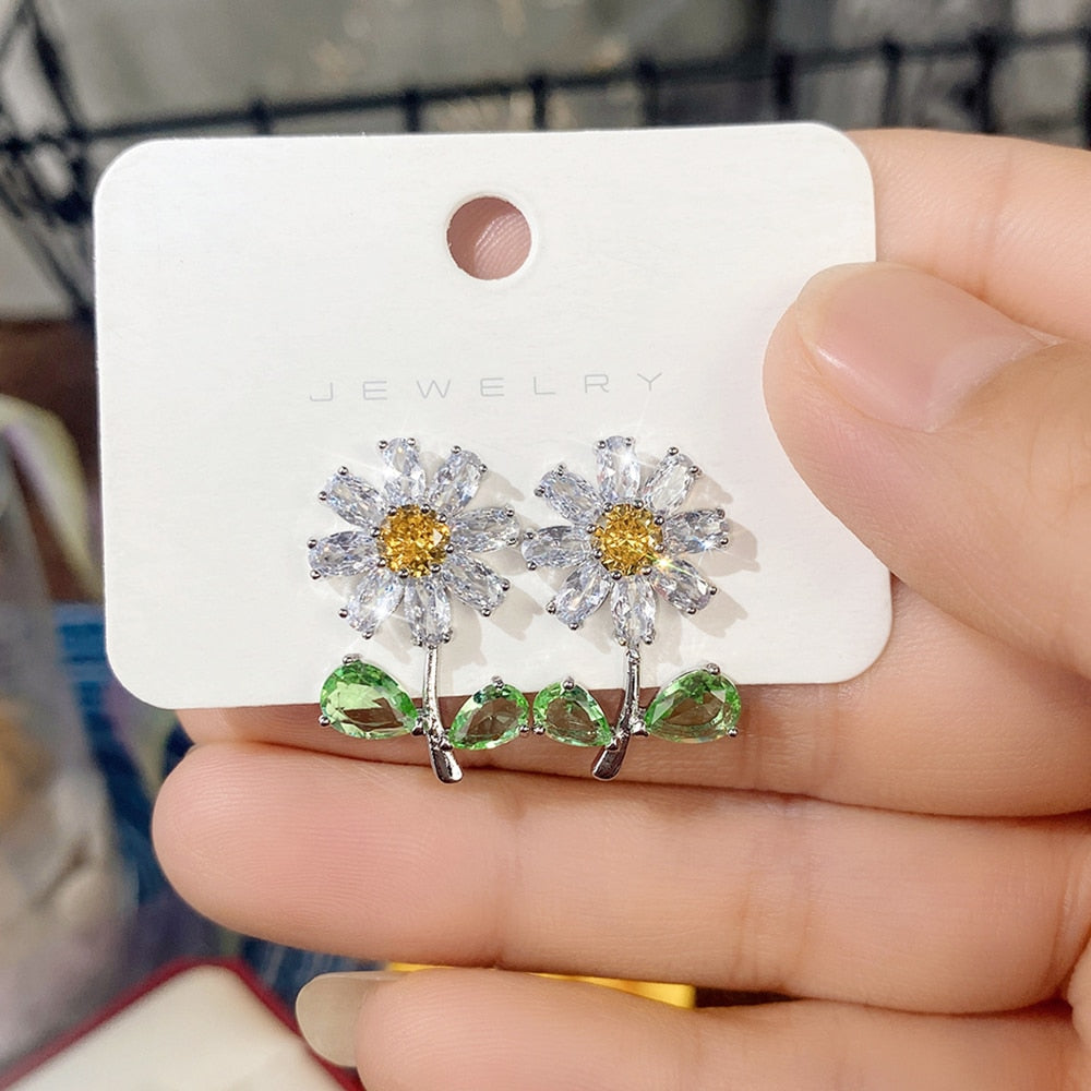 CZ Delicate Flower Stud Earrings
