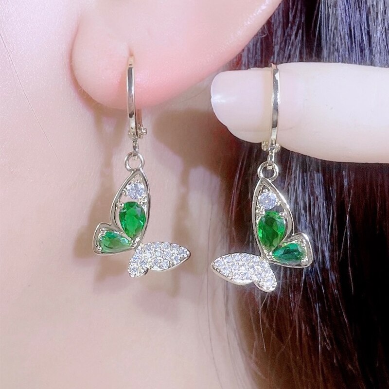 Emerald Geometric Zircon Drop Earrings