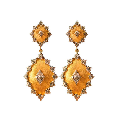 Retro Italian Gold-plated Geometric Pendant Necklace Long Pendant Earrings Set