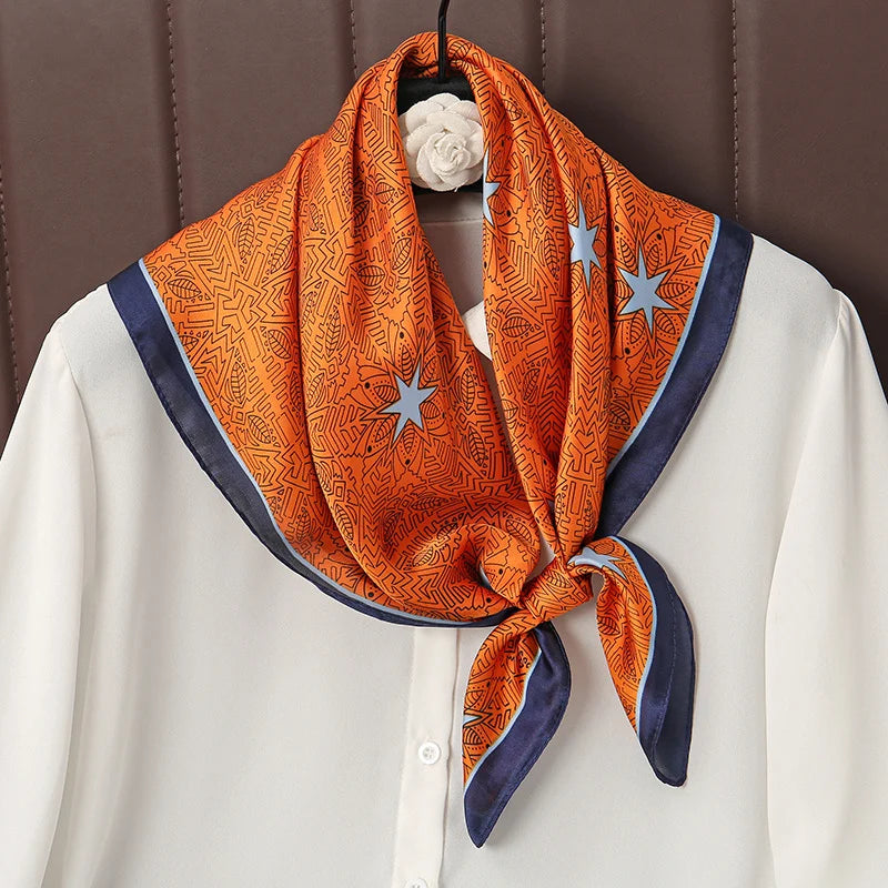 Luxury Satin Silk Square Scarf for Women, Printed Fashion Wrap, Shawl, Neckerchief