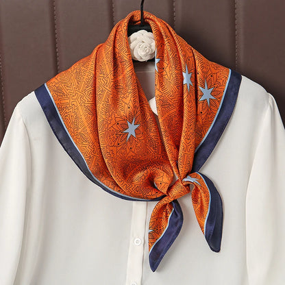 Luxury Satin Silk Square Scarf for Women, Printed Fashion Wrap, Shawl, Neckerchief