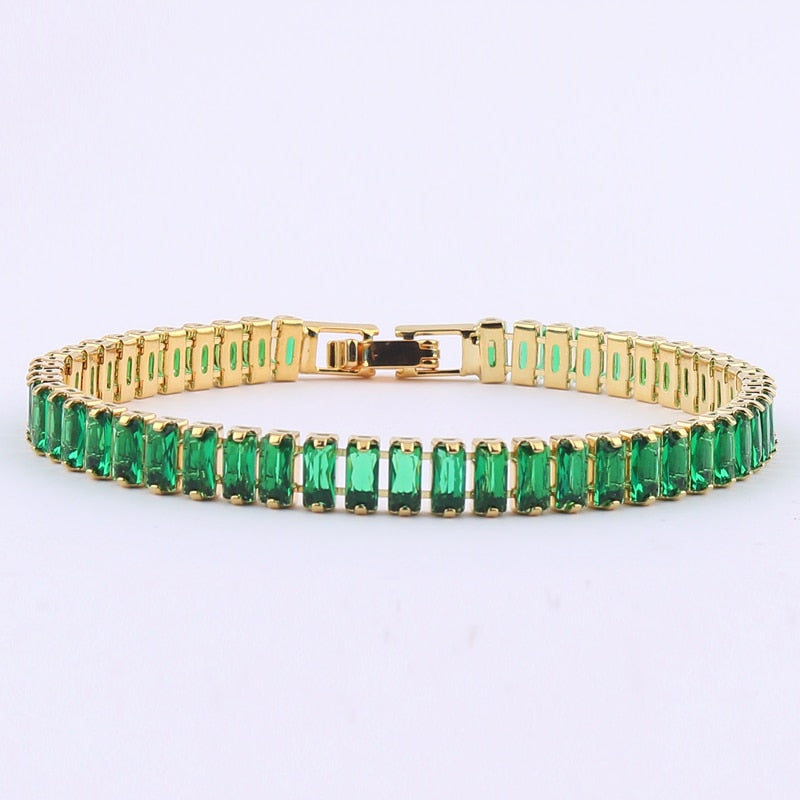 Adjustable Green Cubic Zirconia Tennis Bracelet in 18K Gold Plating