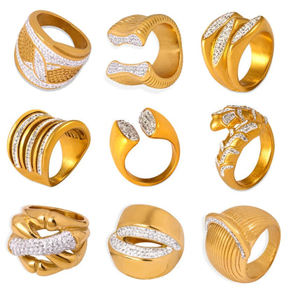 Waterproof Stainless Steel Cubic Zircon Gold Plated Rings