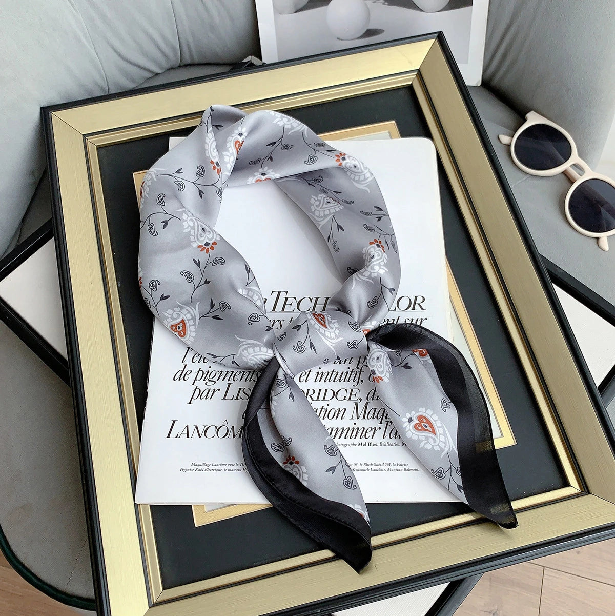 High Quality Luxury Brand Scarf Matching Color Silk Scarf Summer Women 70x70cm Hijab Hair Band Shawl Travel Towel Female Bandana