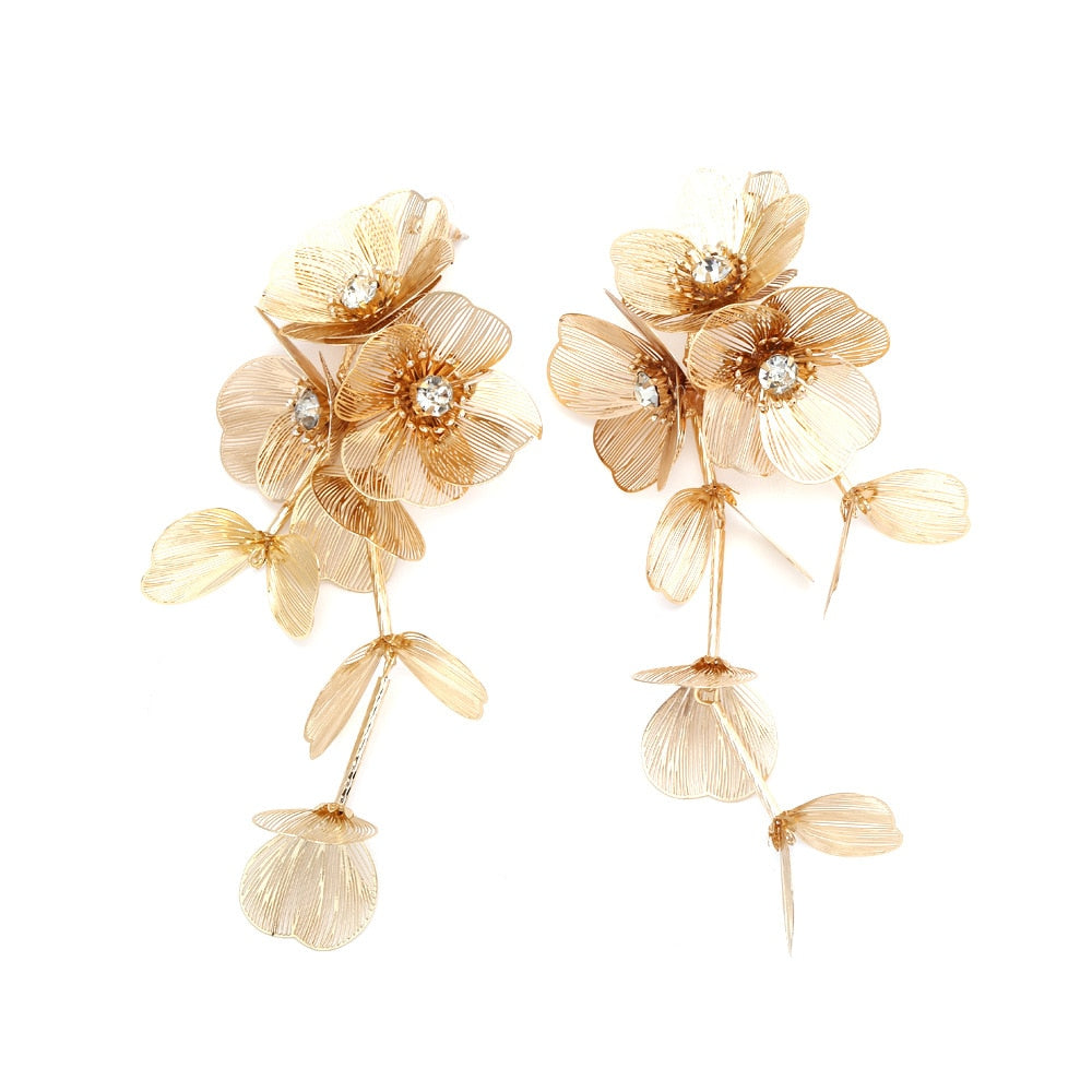 Tassel Earrings with Golden Metal Flower Embellishments