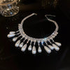 Elegant Water Drop Pearl Choker Necklace with Tassel Crystals