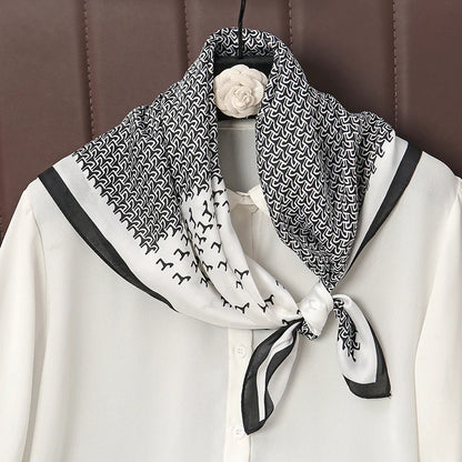 Luxury Satin Silk Square Scarf for Women, Printed Fashion Wrap, Shawl, Neckerchief