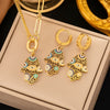 Load image into Gallery viewer, Gold Four-leaf Clover Stainless Steel Earrings and Necklace Set