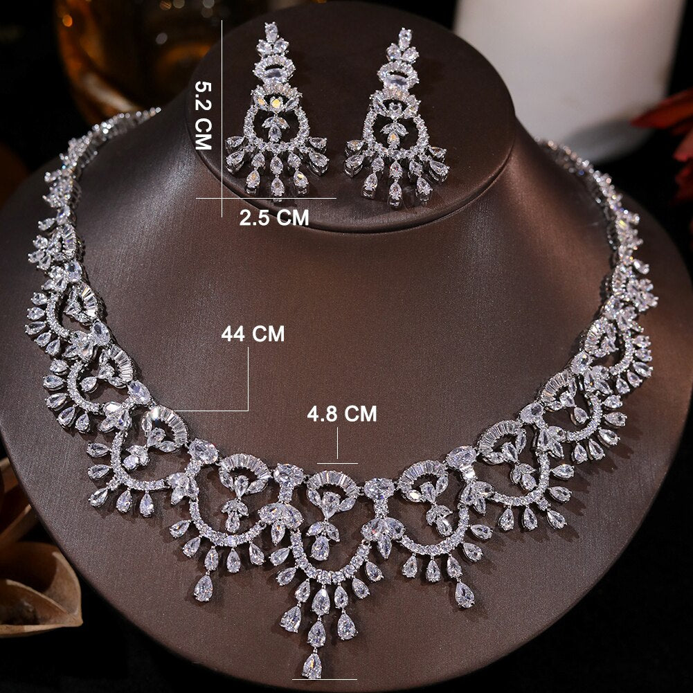 Elegant Cubic Zirconia Bridal Necklace and Earrings Set for Wedding