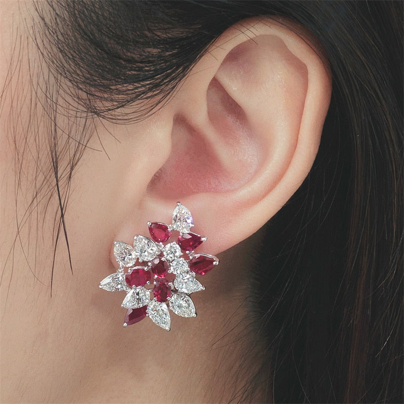 Elegant Floral Cubic Zirconia Stud Earrings