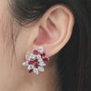 Floral Geometric Cubic Zirconia Stud Earrings