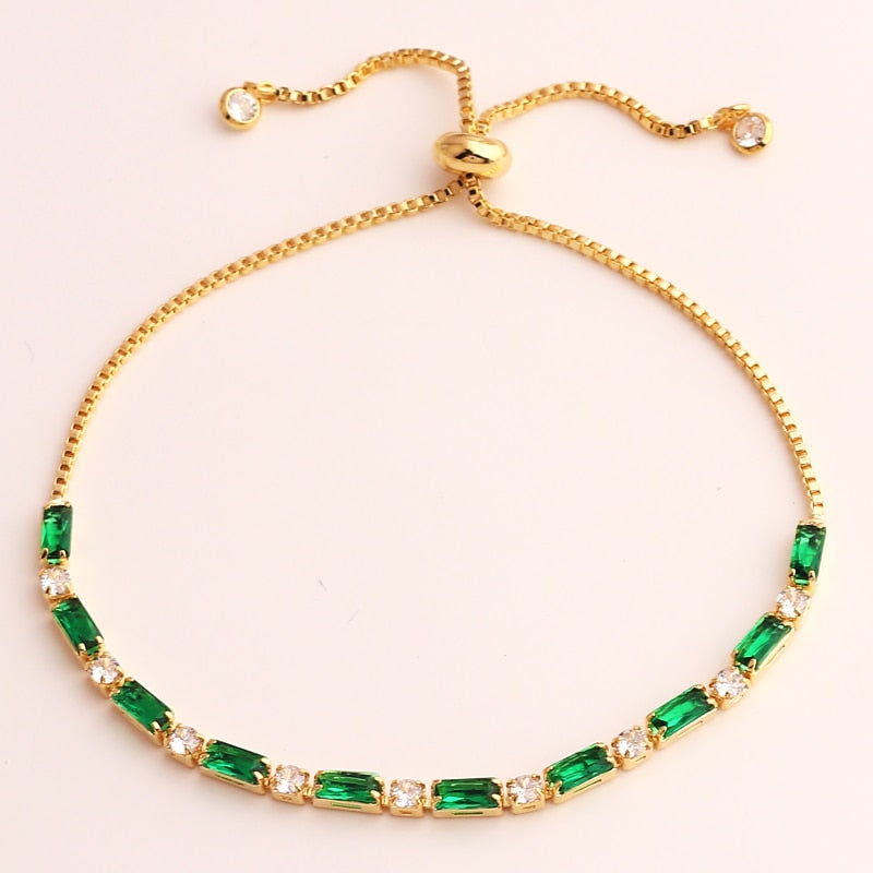 Adjustable Green Cubic Zirconia Tennis Bracelet in 18K Gold Plating