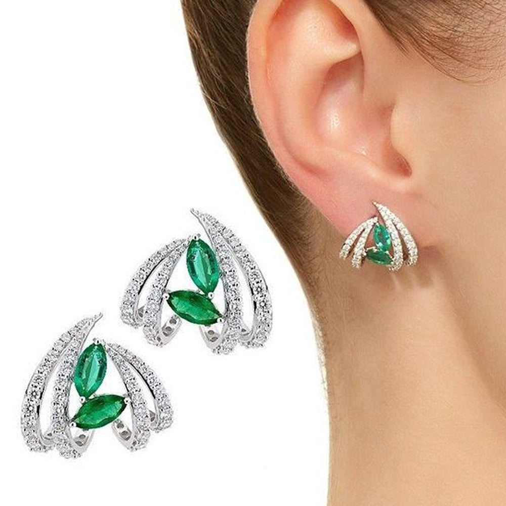 Captivating Green Cubic Zirconia Claws Shaped Stud Earrings