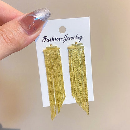 Golden Geometric Tassel Statement Earrings