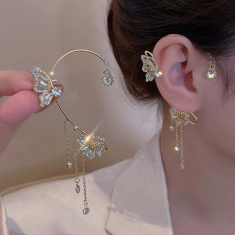 Zircon Butterfly Clip-On Ear Cuffs with Cubic Zirconia