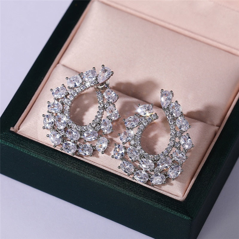 Floral Geometric Cubic Zirconia Stud Earrings