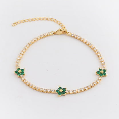 Adjustable Green Cubic Zirconia Tennis Bracelet in 18K Gold Plating